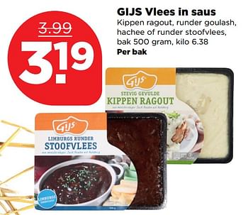 Aanbiedingen Gijs vlees in saus - Gijs - Geldig van 10/09/2017 tot 16/09/2017 bij Plus
