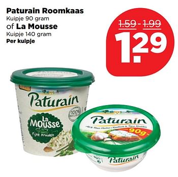 Aanbiedingen Paturain roomkaas of la mousse - Paturain - Geldig van 10/09/2017 tot 16/09/2017 bij Plus