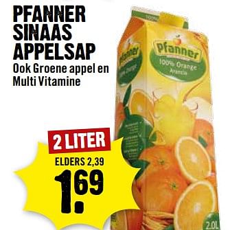 Aanbiedingen Pfanner sinaas appelsap - Pfanner - Geldig van 10/09/2017 tot 16/09/2017 bij Dirk III