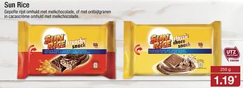 Aanbiedingen Sun rice crunchy snack, classic choco snack - Sun Rice - Geldig van 11/09/2017 tot 16/09/2017 bij Aldi