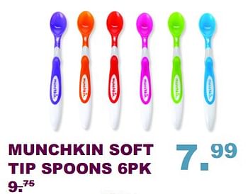 Aanbiedingen Munchkin soft tip spoons 6pk - Munchkin - Geldig van 10/09/2017 tot 01/10/2017 bij Baby & Tiener Megastore