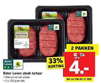 Aanbiedingen Beter leven steak tartaar - Huismerk - Lidl - Geldig van 11/09/2017 tot 17/09/2017 bij Lidl