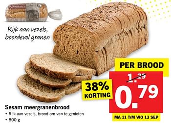 Aanbiedingen Sesam meergranenbrood - Huismerk - Lidl - Geldig van 11/09/2017 tot 17/09/2017 bij Lidl