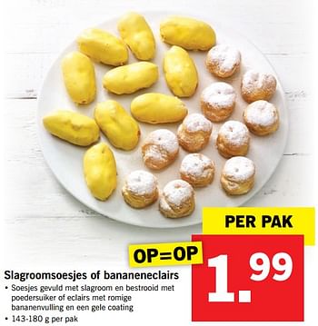 Aanbiedingen Slagroomsoesjes of bananeneclairs - Huismerk - Lidl - Geldig van 11/09/2017 tot 17/09/2017 bij Lidl