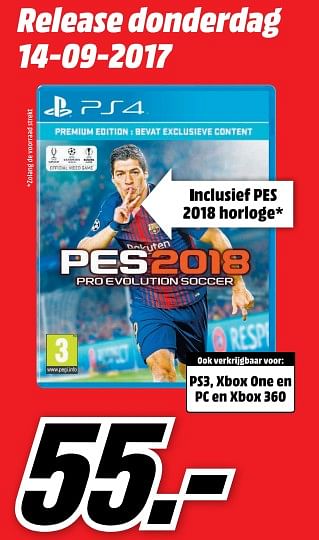 Aanbiedingen Pes2018 proevolution soccer - Konami - Geldig van 11/09/2017 tot 17/09/2017 bij Media Markt