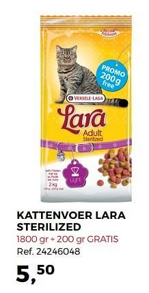 Aanbiedingen Kattenvoer lara sterilized - Versele-Laga - Geldig van 12/09/2017 tot 17/10/2017 bij Supra Bazar