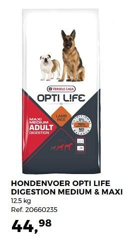 Aanbiedingen Hondenvoer opti life digestion medium + maxi - Versele-Laga - Geldig van 12/09/2017 tot 17/10/2017 bij Supra Bazar