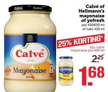 Aanbiedingen Calvé of hellmann`s mayonaise of yofresh - Calve - Geldig van 11/09/2017 tot 17/09/2017 bij Coop
