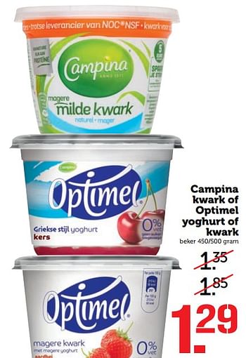 Aanbiedingen Campina kwark of optimel yoghurt of kwark - Huismerk - Coop - Geldig van 11/09/2017 tot 17/09/2017 bij Coop