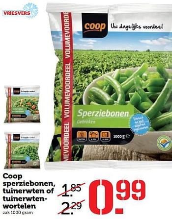 Aanbiedingen Coop sperziebonen, tuinerwten of tuinerwtenwortelen - Huismerk - Coop - Geldig van 11/09/2017 tot 17/09/2017 bij Coop