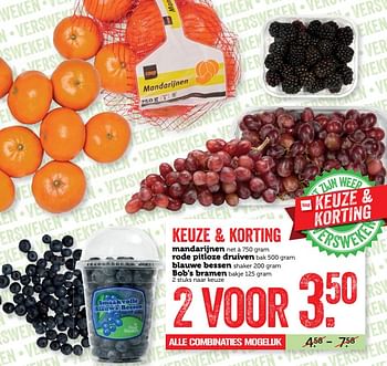 Aanbiedingen Mandarijnen rode pitloze druiven blauwe bessen bob`s bramen - Huismerk - Coop - Geldig van 11/09/2017 tot 17/09/2017 bij Coop