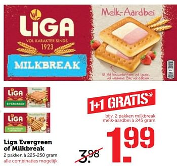 Aanbiedingen Liga evergreen of milkbreak - Liga - Geldig van 11/09/2017 tot 17/09/2017 bij Coop