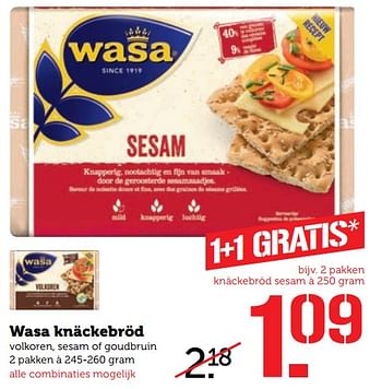 Aanbiedingen Wasa knäckebröd - Wasa - Geldig van 11/09/2017 tot 17/09/2017 bij Coop