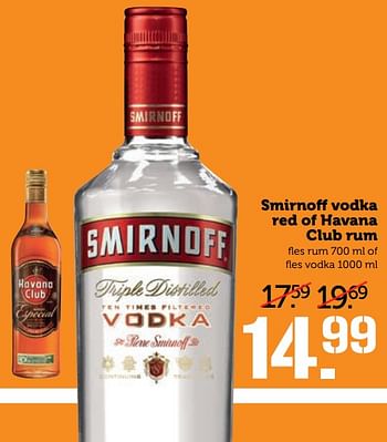 Aanbiedingen Smirnoff vodka red of havana club rum - Huismerk - Coop - Geldig van 11/09/2017 tot 17/09/2017 bij Coop
