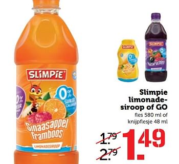 Aanbiedingen Slimpie limonadesiroop of go - Slimpie - Geldig van 11/09/2017 tot 17/09/2017 bij Coop