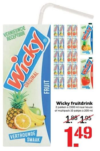 Aanbiedingen Wicky fruitdrink - Wicky - Geldig van 11/09/2017 tot 17/09/2017 bij Coop