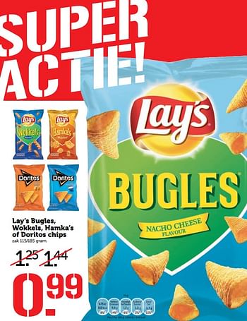 Aanbiedingen Lay`s bugles, wokkels, hamka`s of doritos chips - Huismerk - Coop - Geldig van 11/09/2017 tot 17/09/2017 bij Coop