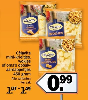 Aanbiedingen Cêlavíta mini-krieltjes, wokjes of oma`s opbak- aardappeltjes - CelaVita - Geldig van 11/09/2017 tot 17/09/2017 bij Albert Heijn