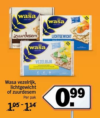 Aanbiedingen Wasa vezelrijk, lichtgewicht of zuurdesem - Wasa - Geldig van 11/09/2017 tot 17/09/2017 bij Albert Heijn