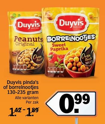 Aanbiedingen Duyvis pinda`s of borrelnootjes - Duyvis - Geldig van 11/09/2017 tot 17/09/2017 bij Albert Heijn