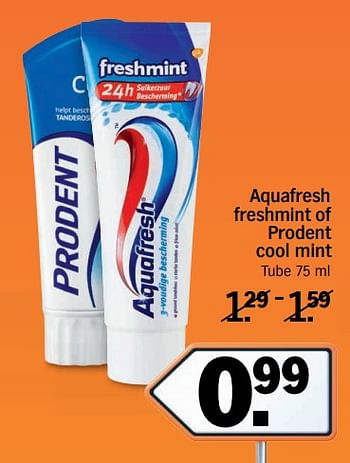 Aanbiedingen Aquafresh freshmint of prodent cool mint - Huismerk - Albert Heijn - Geldig van 11/09/2017 tot 17/09/2017 bij Albert Heijn