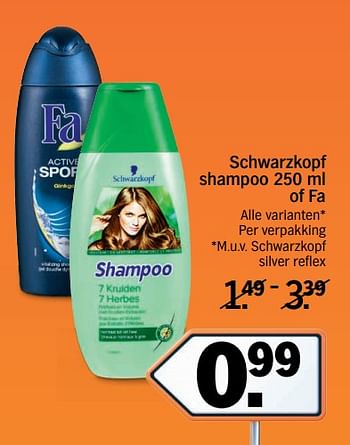 Aanbiedingen Schwarzkopf shampoo of fa - Huismerk - Albert Heijn - Geldig van 11/09/2017 tot 17/09/2017 bij Albert Heijn