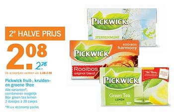 Aanbiedingen Pickwick fruit-, kruidenen groene thee - Pickwick - Geldig van 11/09/2017 tot 17/09/2017 bij Albert Heijn
