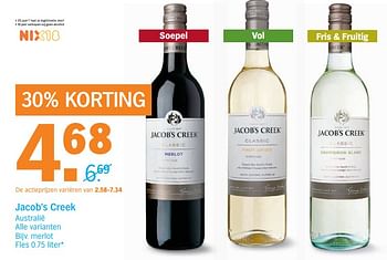 Aanbiedingen Jacob`s creek australië - Witte wijnen - Geldig van 11/09/2017 tot 17/09/2017 bij Albert Heijn