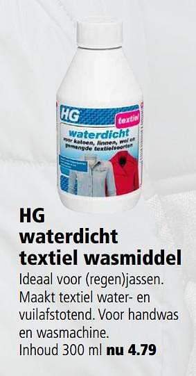 Aanbiedingen Hg waterdicht textiel wasmiddel - HG - Geldig van 11/09/2017 tot 24/09/2017 bij Welkoop