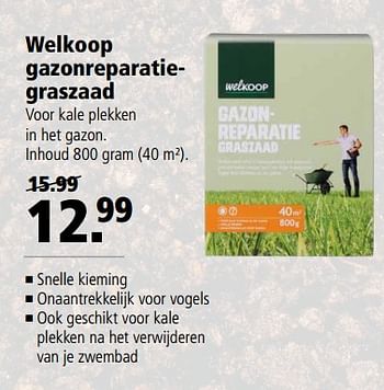 Aanbiedingen Welkoop gazonreparatiegraszaad - Huismerk - Welkoop - Geldig van 11/09/2017 tot 24/09/2017 bij Welkoop