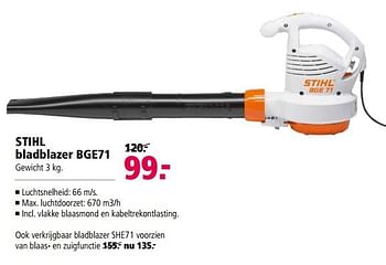 Aanbiedingen Stihl bladblazer bge71 - Stihl - Geldig van 11/09/2017 tot 24/09/2017 bij Welkoop