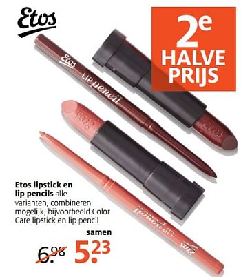Aanbiedingen Etos color care lipstick en lip pencil - Huismerk - Etos - Geldig van 11/09/2017 tot 24/09/2017 bij Etos