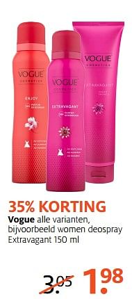 Aanbiedingen Vogue women deospray extravagant - Vogue - Geldig van 11/09/2017 tot 24/09/2017 bij Etos