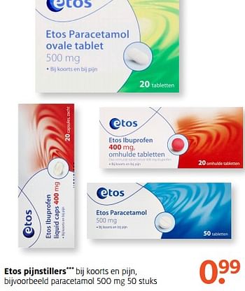 Aanbiedingen Etos paracetamol - Huismerk - Etos - Geldig van 11/09/2017 tot 24/09/2017 bij Etos