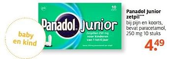 Aanbiedingen Panadol junior zetpil bij pijn en koorts, bevat paracetamol - Panadol - Geldig van 11/09/2017 tot 24/09/2017 bij Etos