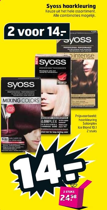 Aanbiedingen Haarkleuring salonplex ice blond 10.1 - Syoss - Geldig van 12/09/2017 tot 17/09/2017 bij Trekpleister
