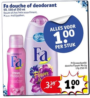 Aanbiedingen Douche flower me up lily - Fa - Geldig van 12/09/2017 tot 24/09/2017 bij Kruidvat