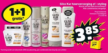Aanbiedingen Shampoo total repair - Gliss Kur - Geldig van 12/09/2017 tot 17/09/2017 bij Trekpleister