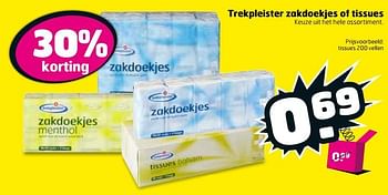 Aanbiedingen Trekpleister zakdoekjes of tissues - Huismerk - Trekpleister - Geldig van 12/09/2017 tot 17/09/2017 bij Trekpleister