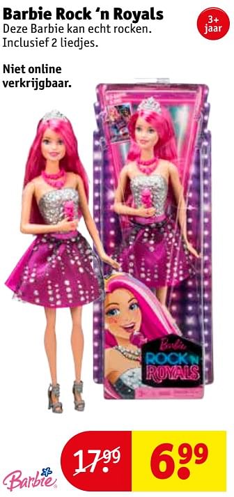 Aanbiedingen Barbie rock `n royals - Mattel - Geldig van 12/09/2017 tot 24/09/2017 bij Kruidvat