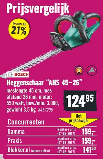 Aanbiedingen Bosch heggenschaar ahs 45-26 - Bosch - Geldig van 11/09/2017 tot 24/09/2017 bij Hornbach