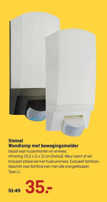 Aanbiedingen Steinel wandlamp met bewegingsmelder type l1 - Steinel - Geldig van 04/09/2017 tot 17/09/2017 bij Multimate