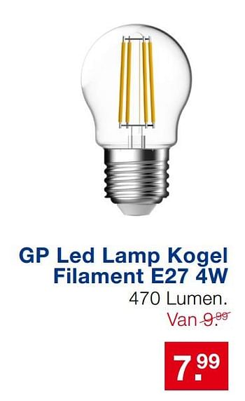 Aanbiedingen Gp led lamp kogel filament e27 4w - GP - Geldig van 17/09/2017 tot 08/10/2017 bij Handyman