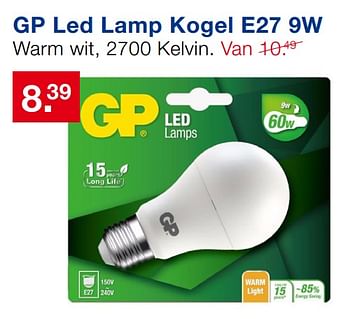 Aanbiedingen Gp led lamp kogel e27 9w - GP - Geldig van 17/09/2017 tot 08/10/2017 bij Handyman