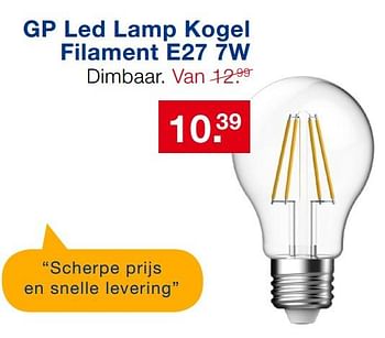 Aanbiedingen Gp led lamp kogel filament e27 7w - GP - Geldig van 17/09/2017 tot 08/10/2017 bij Handyman
