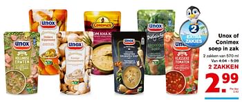 Aanbiedingen Unox of conimex soep in zak - Unox - Geldig van 20/09/2017 tot 26/09/2017 bij Hoogvliet