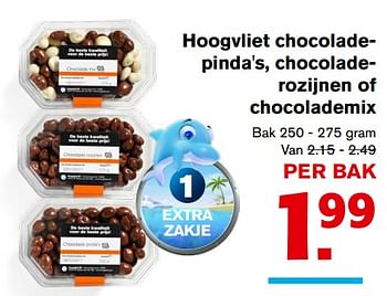 Aanbiedingen Hoogvliet chocoladepinda`s, chocoladerozijnen of chocolademix - Huismerk - Hoogvliet - Geldig van 20/09/2017 tot 26/09/2017 bij Hoogvliet