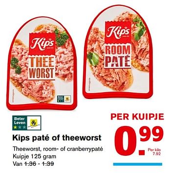 Aanbiedingen Kips paté of theeworst - Kips - Geldig van 20/09/2017 tot 26/09/2017 bij Hoogvliet