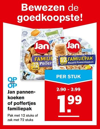 Aanbiedingen Jan pannenkoeken of poffertjes familiepak - Jan - Geldig van 20/09/2017 tot 26/09/2017 bij Hoogvliet