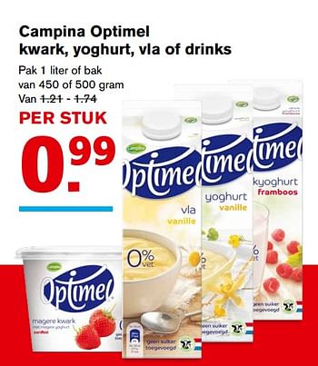 Aanbiedingen Campina optimel kwark, yoghurt, vla of drinks - Campina - Geldig van 20/09/2017 tot 26/09/2017 bij Hoogvliet